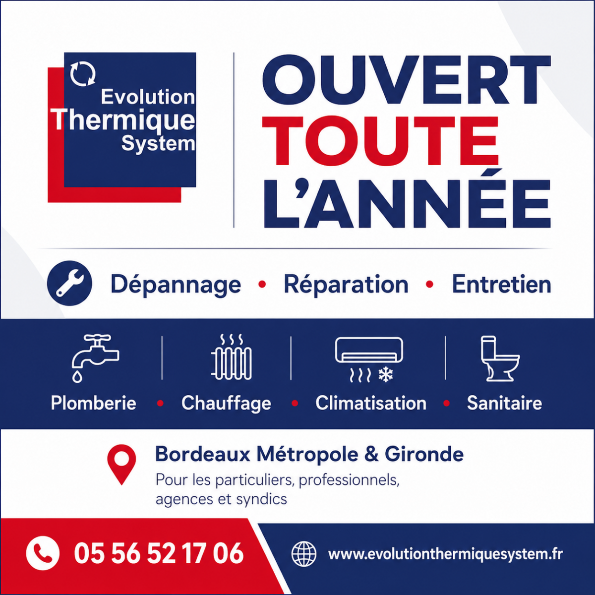 Entreprise plomberie chauffage ouverte toute l’année Bordeaux Gironde